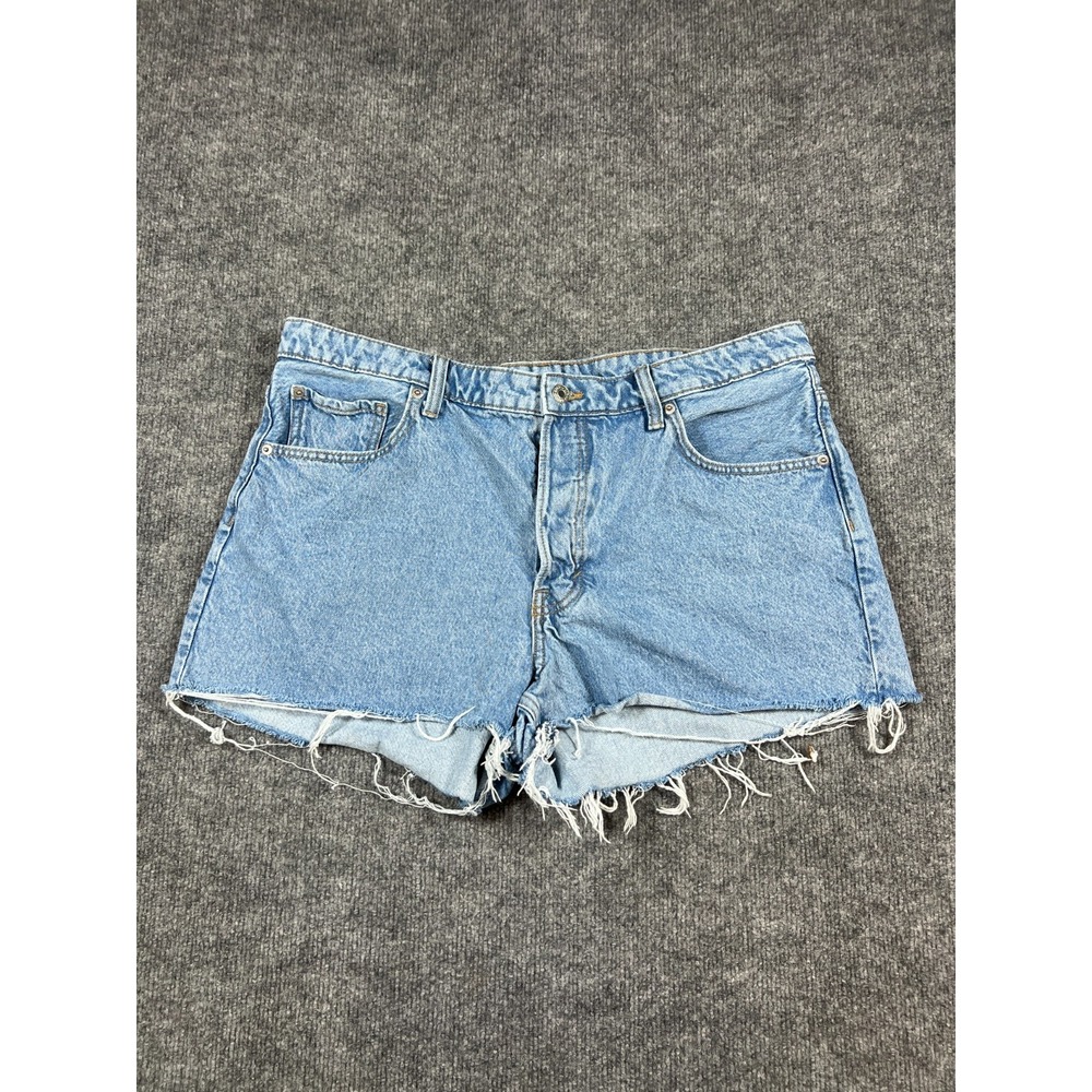 H&M Cutoff Shorts Women 16 Blue Denim Regular Fit Cotton High Waisted Frayed Hem